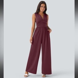 Halara V-Neck Sleeveless Ruched Pocket Jumpsuit- Easy Peasy